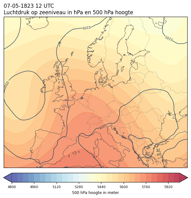 Weerkaart van 7 mei 1823 om 12 UTC