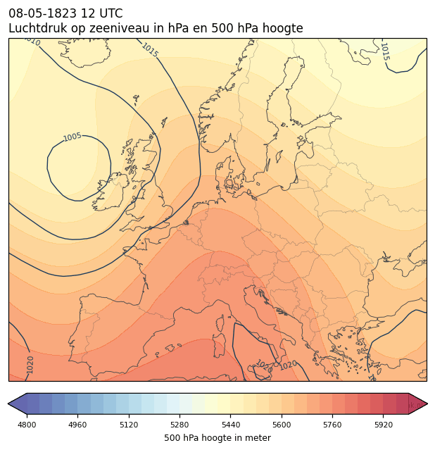 Weerkaart van 8 mei 1823 om 12 UTC