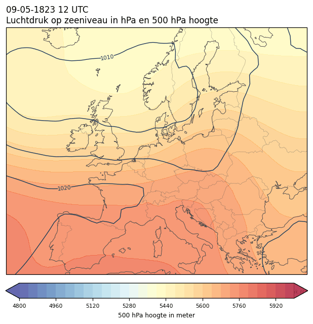 Weerkaart van 9 mei 1823 om 12 UTC