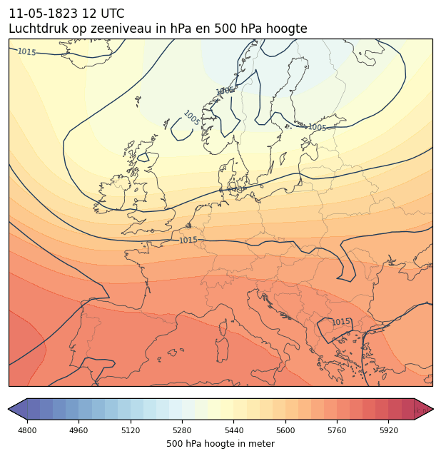 Weerkaart van 11 mei 1823 om 12 UTC