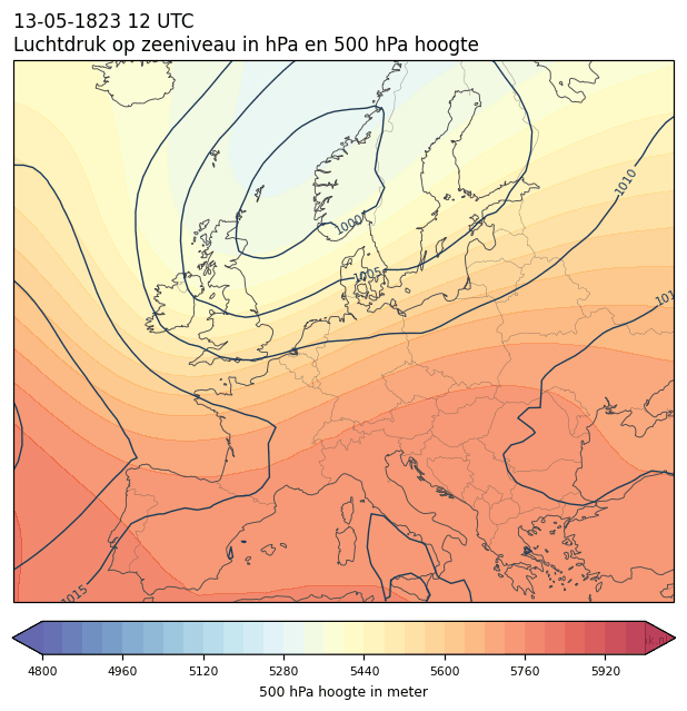 Weerkaart van 13 mei 1823 om 12 UTC