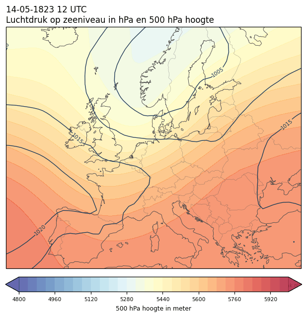 Weerkaart van 14 mei 1823 om 12 UTC