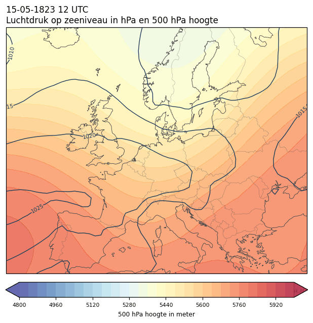 Weerkaart van 15 mei 1823 om 12 UTC
