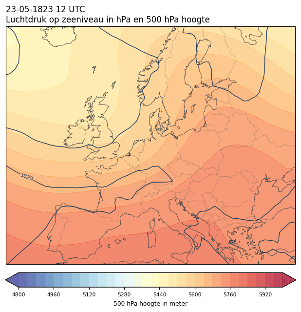 Weerkaart van 23 mei 1823 om 12 UTC