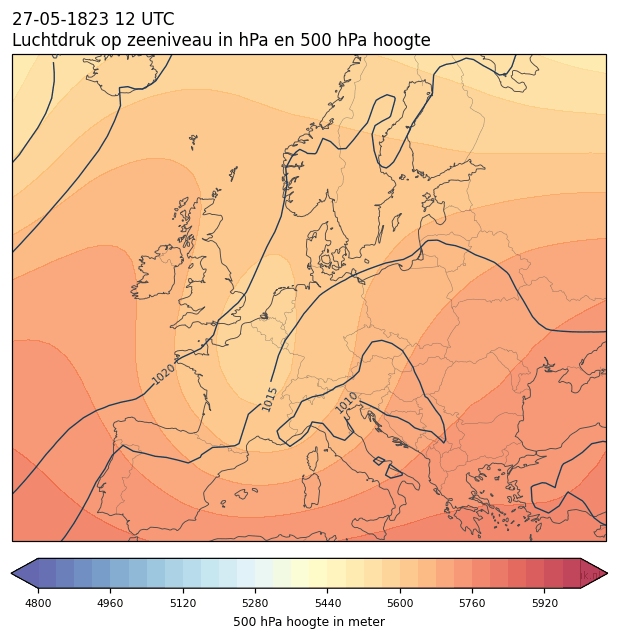 Weerkaart van 27 mei 1823 om 12 UTC