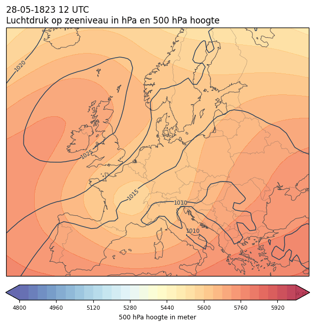 Weerkaart van 28 mei 1823 om 12 UTC