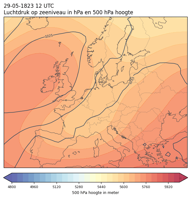 Weerkaart van 29 mei 1823 om 12 UTC