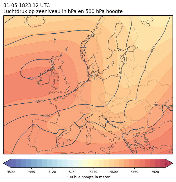 Weerkaart van 31 mei 1823 om 12 UTC
