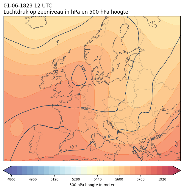 Weerkaart van 1 juni 1823 om 12 UTC