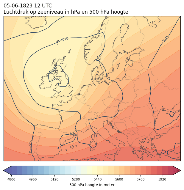Weerkaart van 5 juni 1823 om 12 UTC
