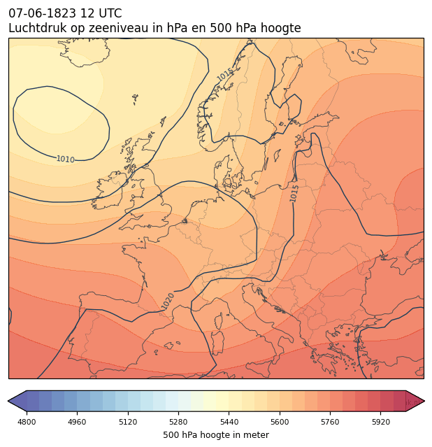 Weerkaart van 7 juni 1823 om 12 UTC
