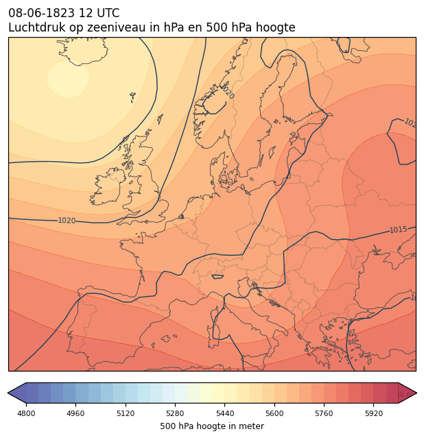 Weerkaart van 8 juni 1823 om 12 UTC