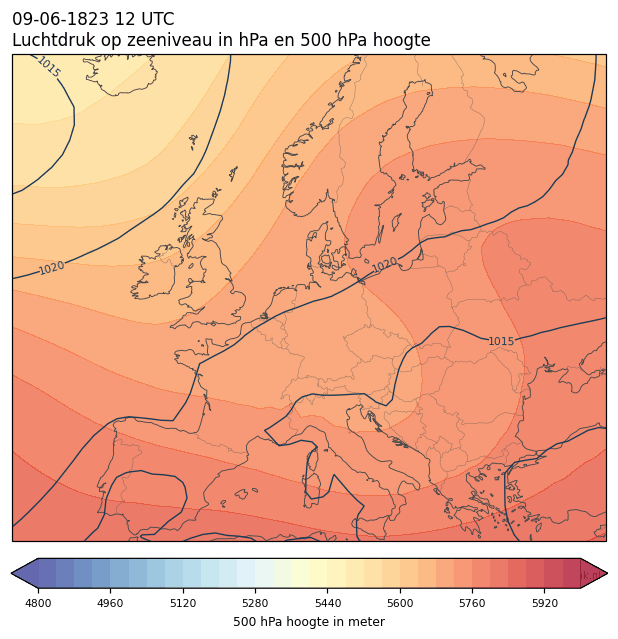 Weerkaart van 9 juni 1823 om 12 UTC