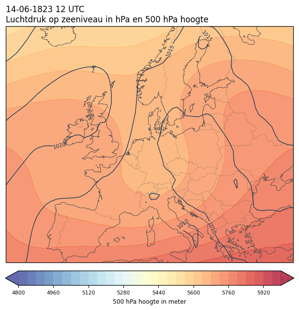 Weerkaart van 14 juni 1823 om 12 UTC