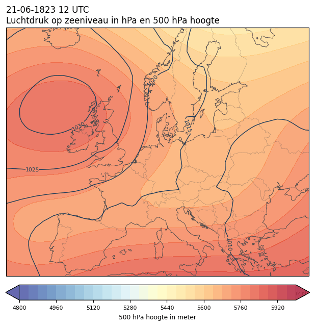 Weerkaart van 21 juni 1823 om 12 UTC
