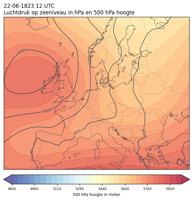 Weerkaart van 22 juni 1823 om 12 UTC