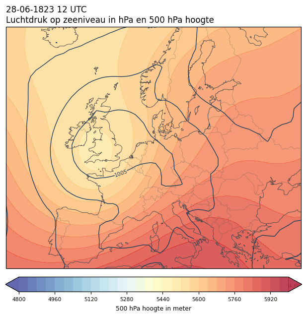 Weerkaart van 28 juni 1823 om 12 UTC