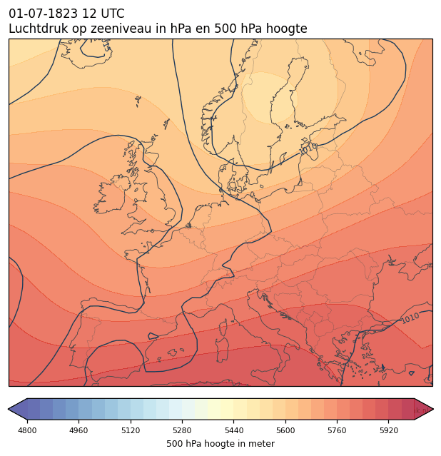 Weerkaart van 1 juli 1823 om 12 UTC