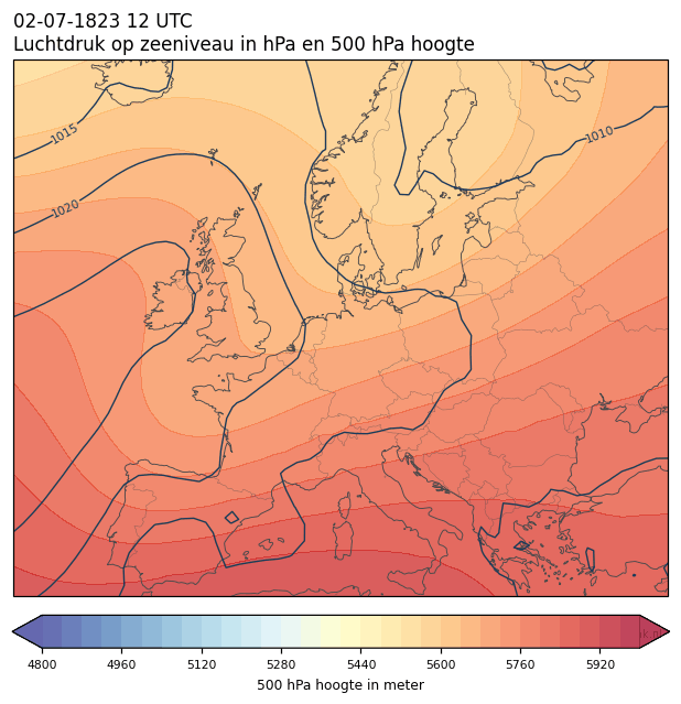 Weerkaart van 2 juli 1823 om 12 UTC