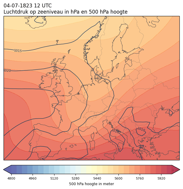 Weerkaart van 4 juli 1823 om 12 UTC