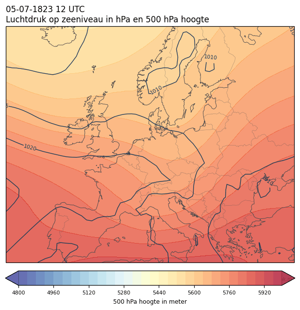 Weerkaart van 5 juli 1823 om 12 UTC