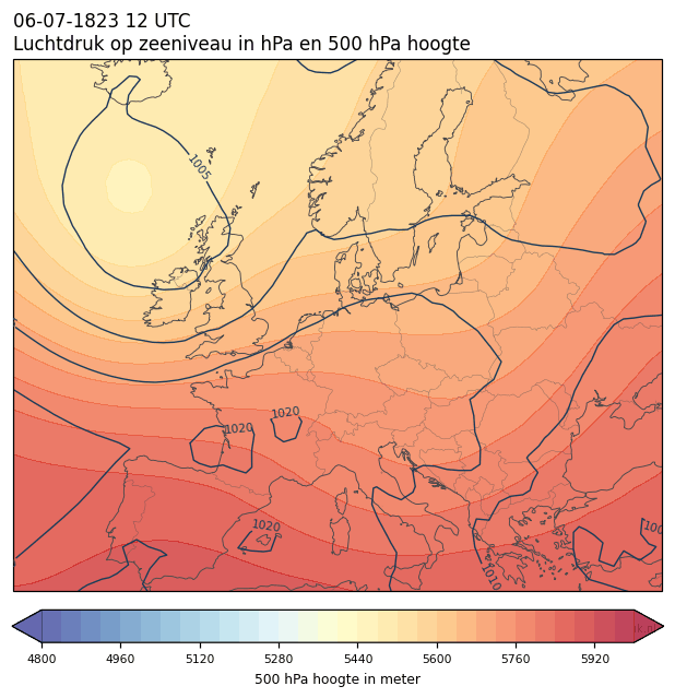 Weerkaart van 6 juli 1823 om 12 UTC