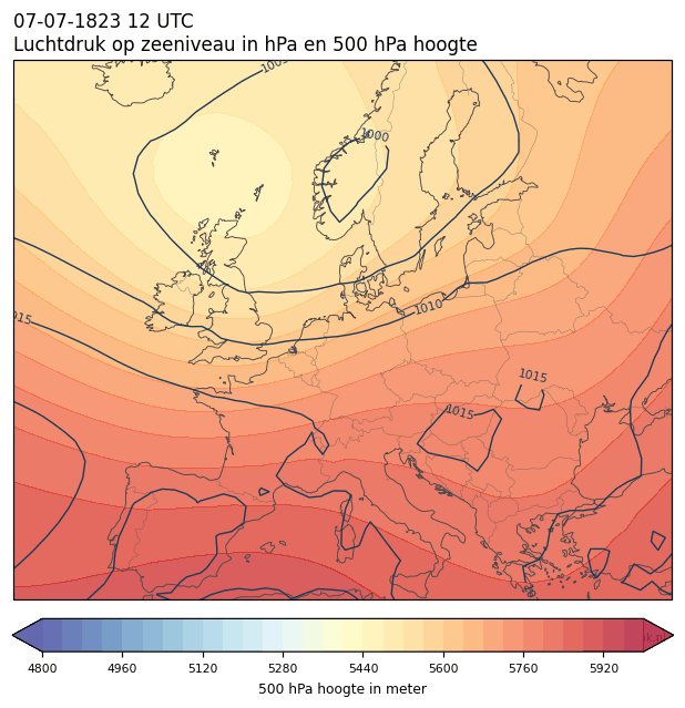 Weerkaart van 7 juli 1823 om 12 UTC