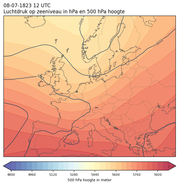 Weerkaart van 8 juli 1823 om 12 UTC
