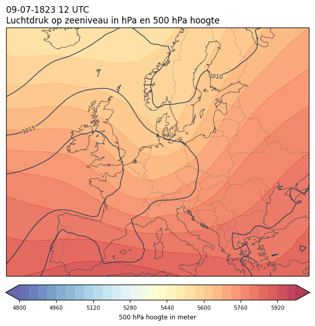 Weerkaart van 9 juli 1823 om 12 UTC