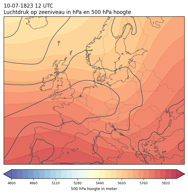 Weerkaart van 10 juli 1823 om 12 UTC