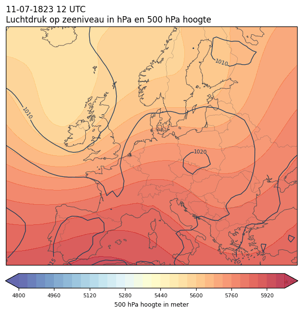 Weerkaart van 11 juli 1823 om 12 UTC