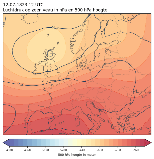 Weerkaart van 12 juli 1823 om 12 UTC