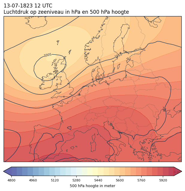 Weerkaart van 13 juli 1823 om 12 UTC