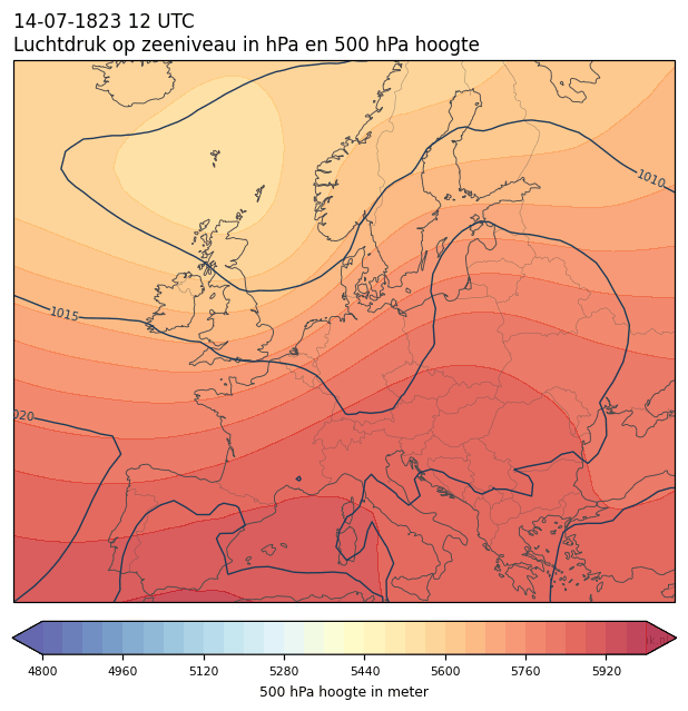 Weerkaart van 14 juli 1823 om 12 UTC