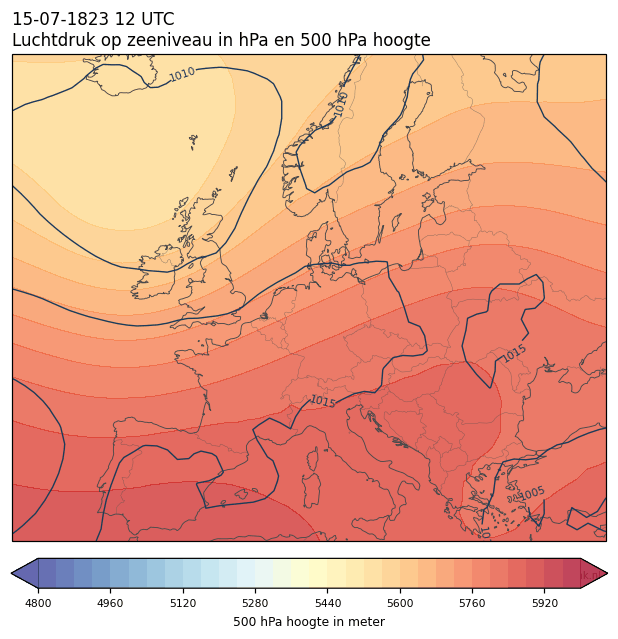 Weerkaart van 15 juli 1823 om 12 UTC