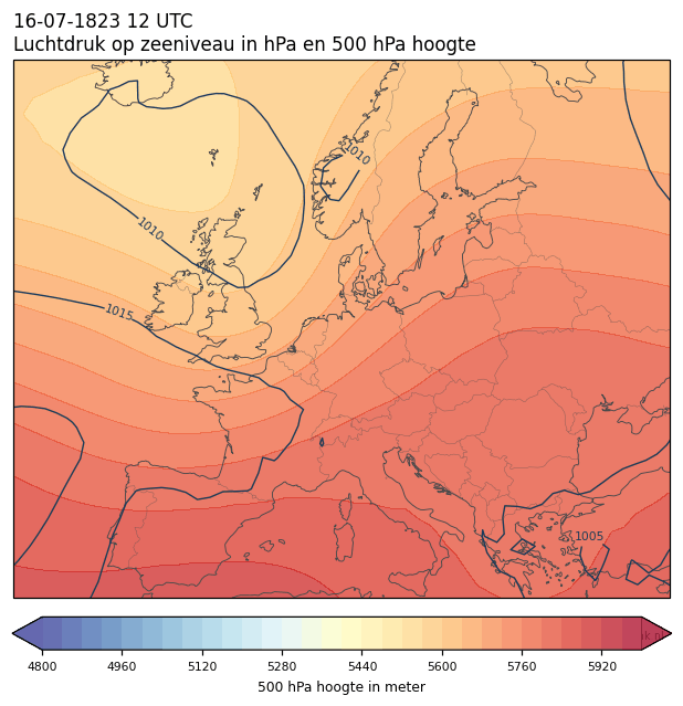 Weerkaart van 16 juli 1823 om 12 UTC