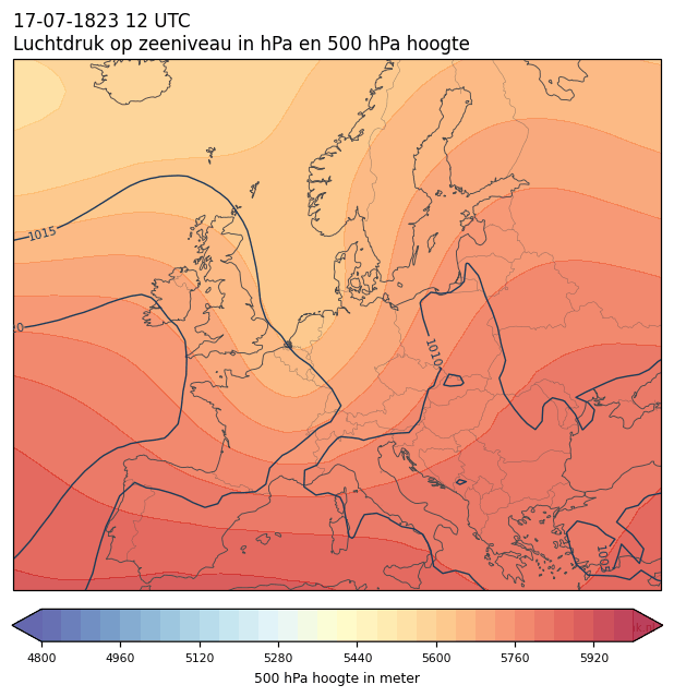 Weerkaart van 17 juli 1823 om 12 UTC