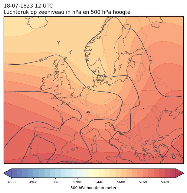 Weerkaart van 18 juli 1823 om 12 UTC