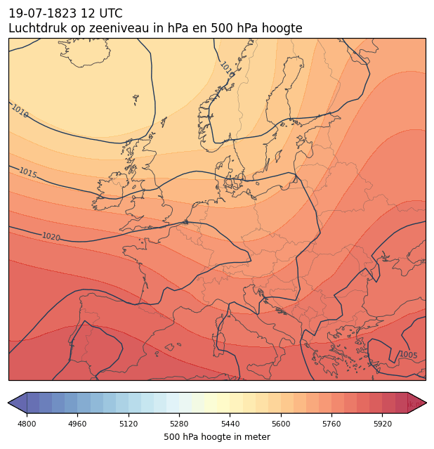 Weerkaart van 19 juli 1823 om 12 UTC