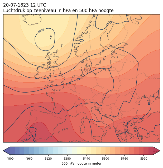 Weerkaart van 20 juli 1823 om 12 UTC