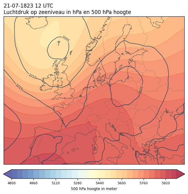 Weerkaart van 21 juli 1823 om 12 UTC
