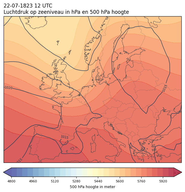 Weerkaart van 22 juli 1823 om 12 UTC