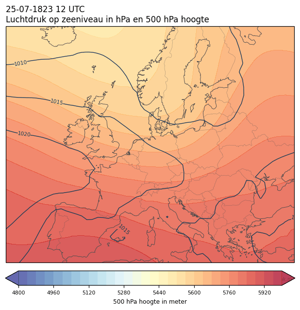 Weerkaart van 25 juli 1823 om 12 UTC