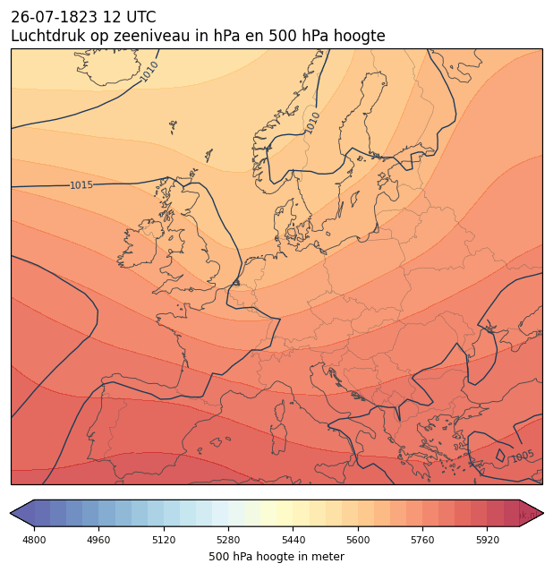 Weerkaart van 26 juli 1823 om 12 UTC