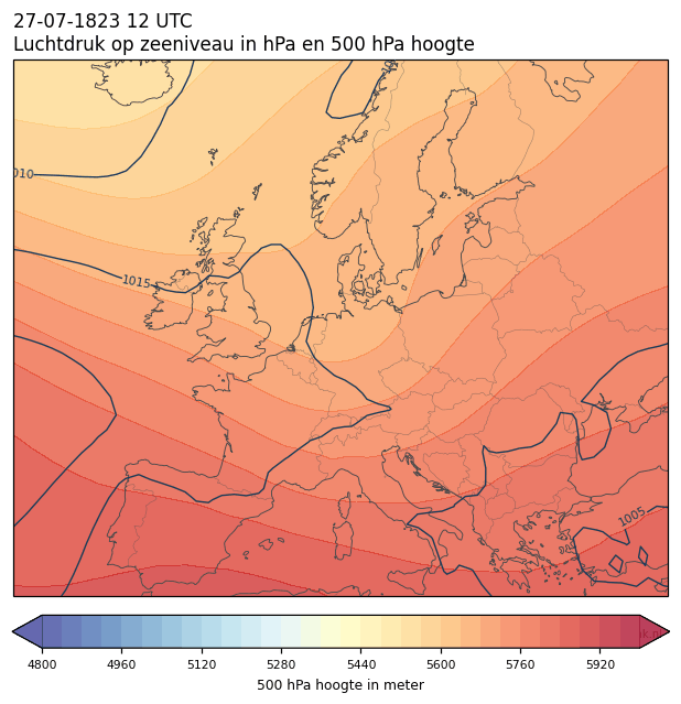 Weerkaart van 27 juli 1823 om 12 UTC