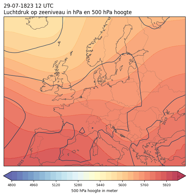 Weerkaart van 29 juli 1823 om 12 UTC