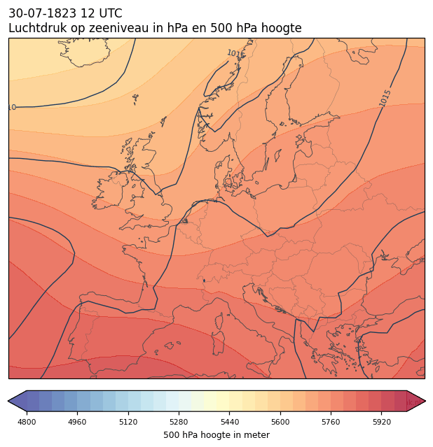 Weerkaart van 30 juli 1823 om 12 UTC