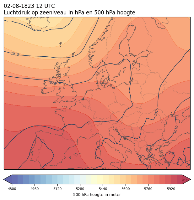 Weerkaart van 2 augustus 1823 om 12 UTC