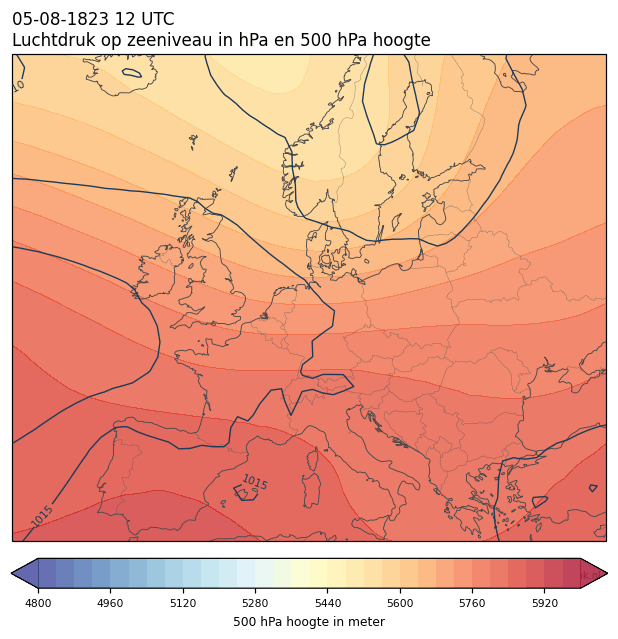 Weerkaart van 5 augustus 1823 om 12 UTC
