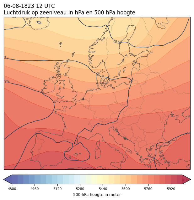 Weerkaart van 6 augustus 1823 om 12 UTC